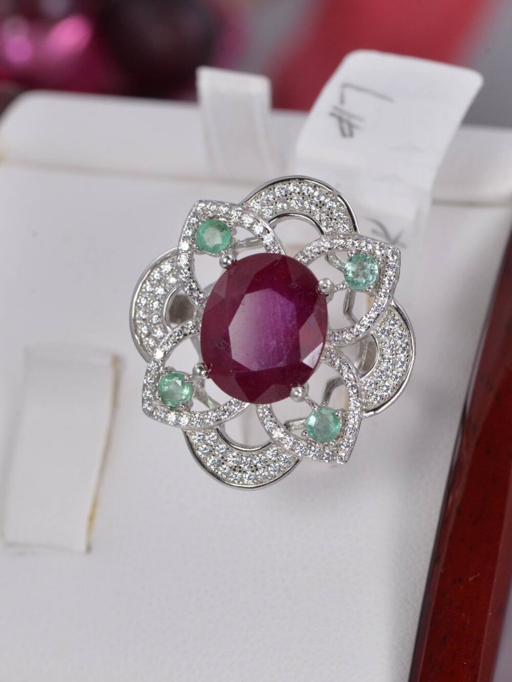 Natural Ruby Ring with Natural Emerald Real 925 Sterling Silver sz 7
